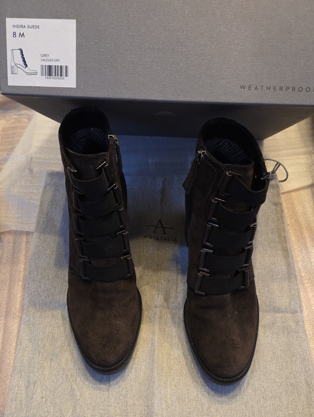 Aquatalia Weatherproof Indira Grey Suede Boots Size 8